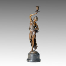 Candlestick Bronze Sculpture Pretty Lady Deco Candleholder Tpch-001